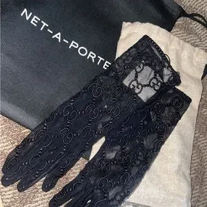 Gucci | Accessories | Gucci Gg Logo Embroidered Black Tulle Gloves